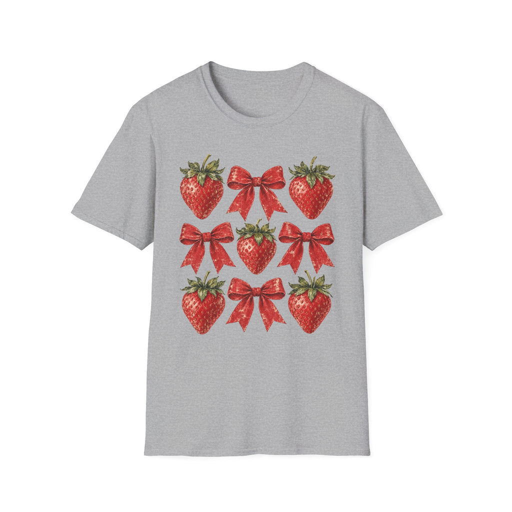 Strawberry Bow T-Shirt — Cute Red Strawberry & Ribbon Graphic Tee