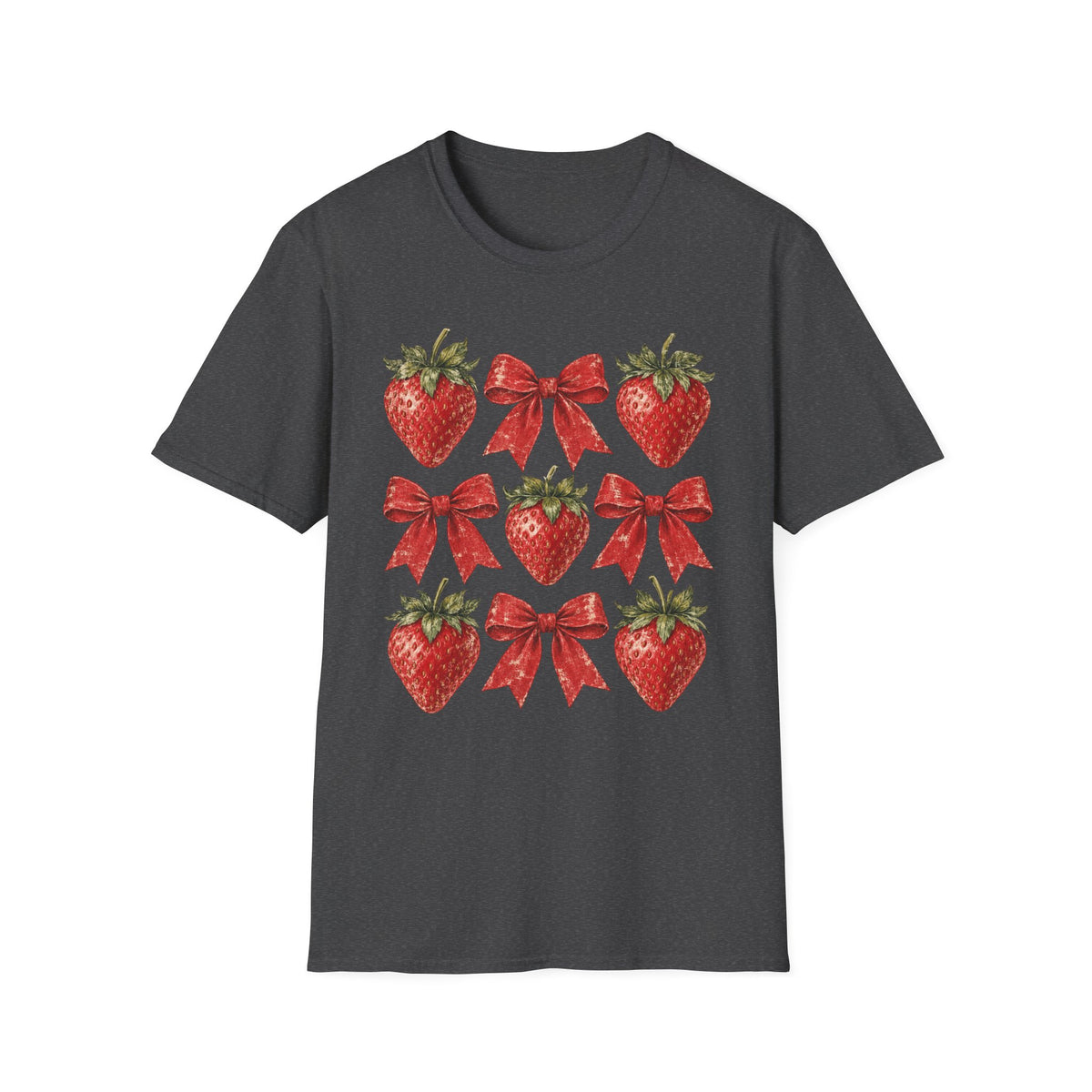 Strawberry Bow T-Shirt — Cute Red Strawberry & Ribbon Graphic Tee