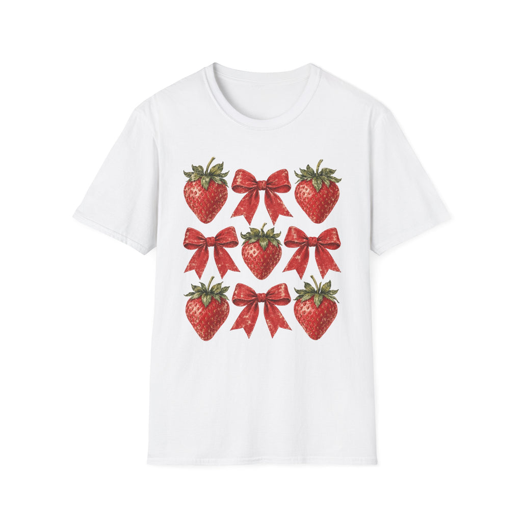 Strawberry Bow T-Shirt — Cute Red Strawberry & Ribbon Graphic Tee