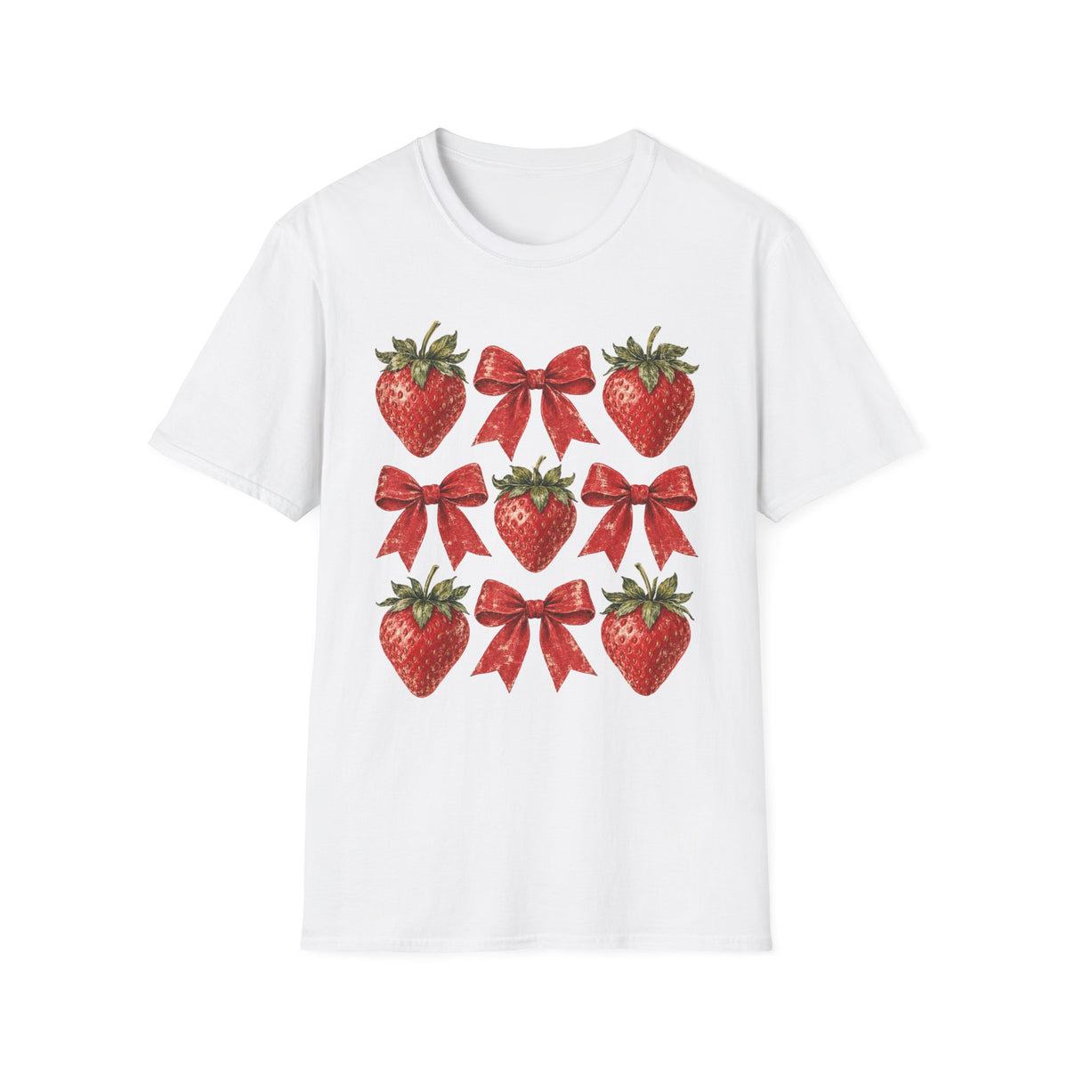 Strawberry Bow T-Shirt — Cute Red Strawberry & Ribbon Graphic Tee