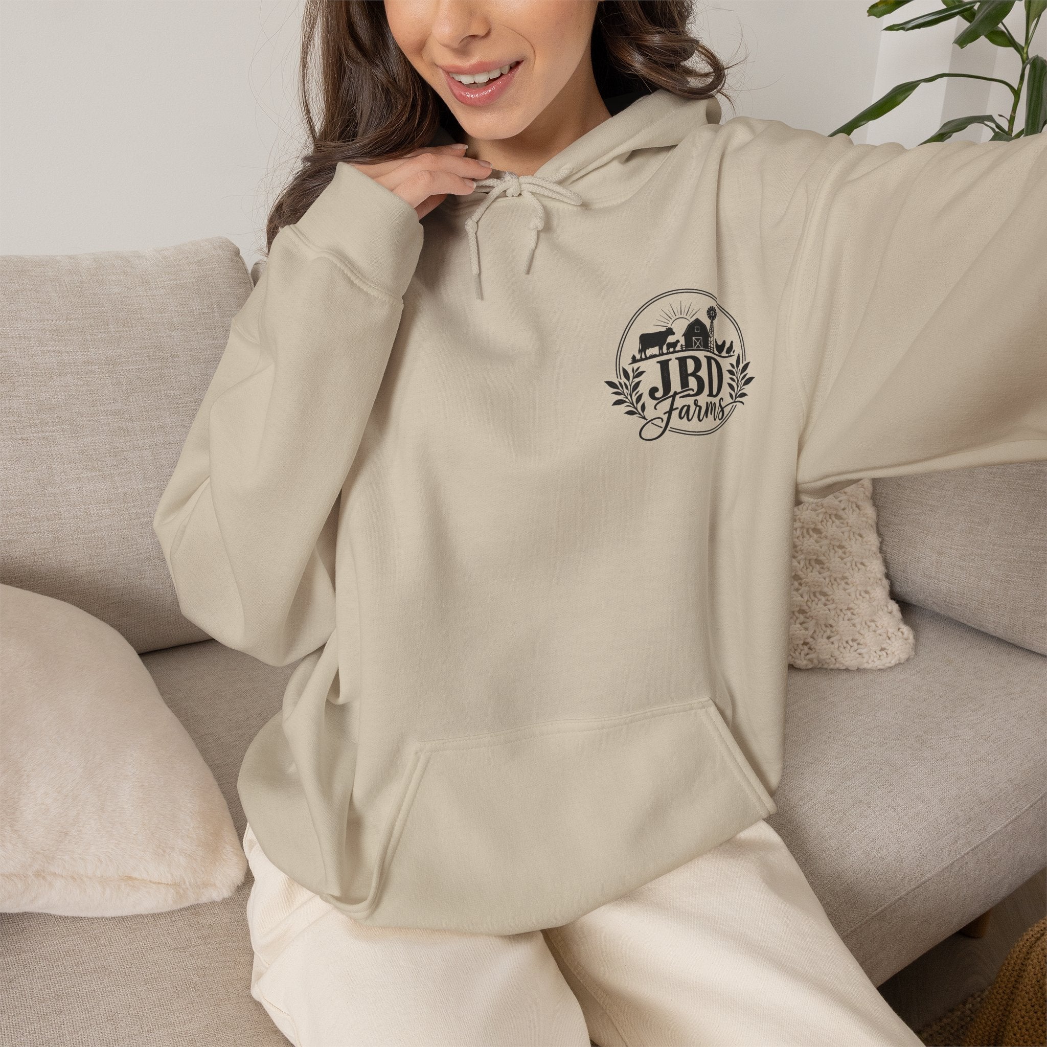 Country Farmhouse Hoodie — Vintage Barn, Sunflowers & Chickens Pullover