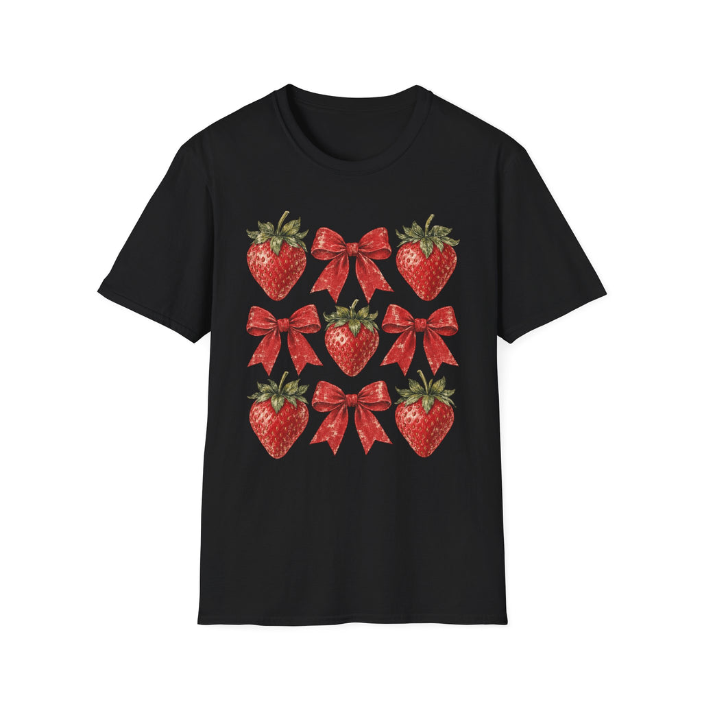 Strawberry Bow T-Shirt — Cute Red Strawberry & Ribbon Graphic Tee