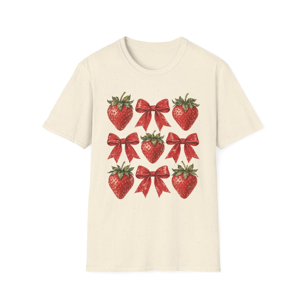 Strawberry Bow T-Shirt — Cute Red Strawberry & Ribbon Graphic Tee